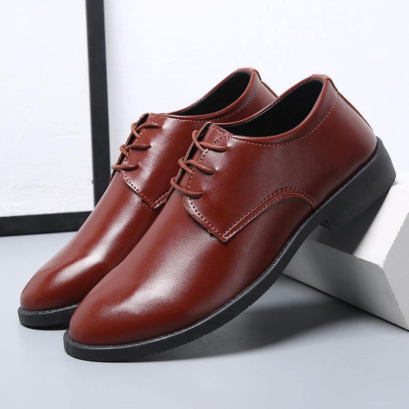 2025 Spring New Men's Leather Shoes Men's Shoes Youth Business Korean Version Black Casual Breathable Dress Leather Shoes Shoes