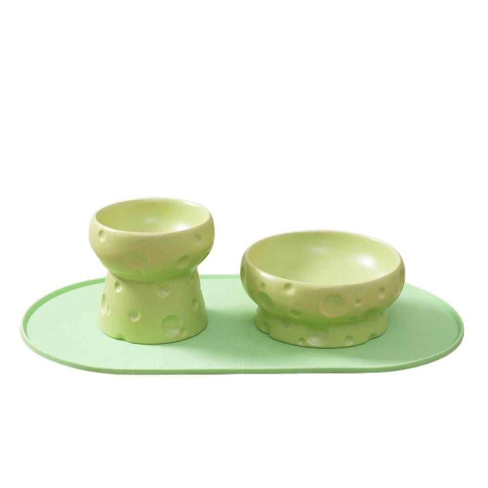 Large Diameter Elevated Cat Bowl Anti-knock Anti-spill Neck Protection Bowl Cheese Shape Ceramic Pet Food Bowl