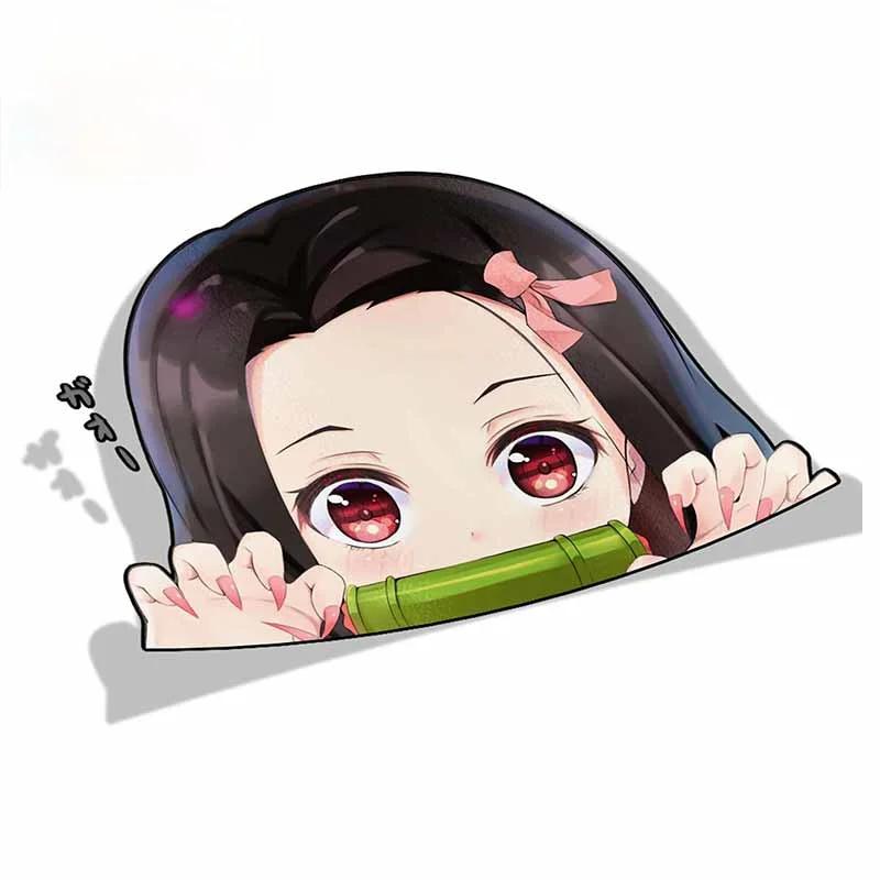 Cartoon Car Sticker for Nezuko Kamado Demon Slayer Peeker Big Head Anime Vinyl Rear Windshield Trunk Stickers,13cm*13cm