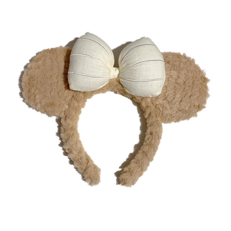 Cute Bow Bear Plush Headband for Women - Korean Style Cartoon Ear Hair Accessory for Autumn and Winter Face Washing