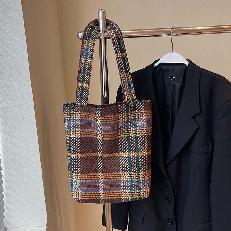 YIRAN ring Retro Ins Casual Geruit Schoudertas Nieuwe Tas Dames Eenvoudig Mode Mode Herfst en Winter Emmer Tas
