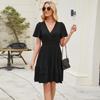 Short Sleeve Boho Dress For Women Casual Loose Fit Summer Sundress Floral Print Dress With Pockets