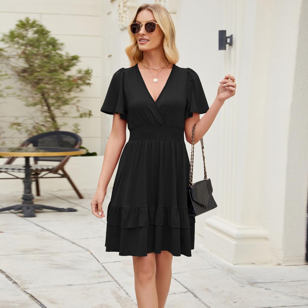Short Sleeve Boho Dress For Women Casual Loose Fit Summer Sundress Floral Print Dress With Pockets