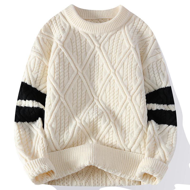 Unisex Round Neck Two-Stripe Knitwear Sweater M