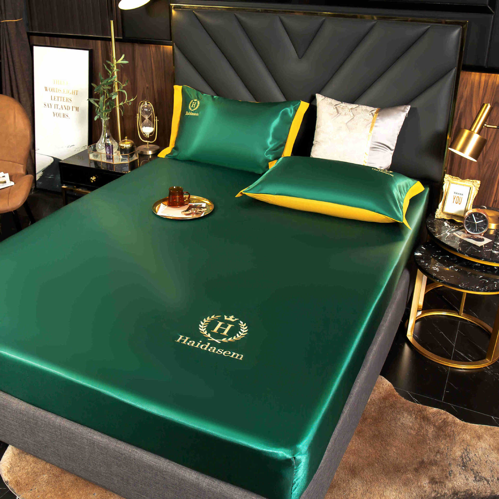 

Летняя роскошная простыня с имитацией атласа и шелка, однотонное постельное белье, наматрасник, простыня, наволочка с глубоким карманом, защита для матраса 180*200cm зелёный