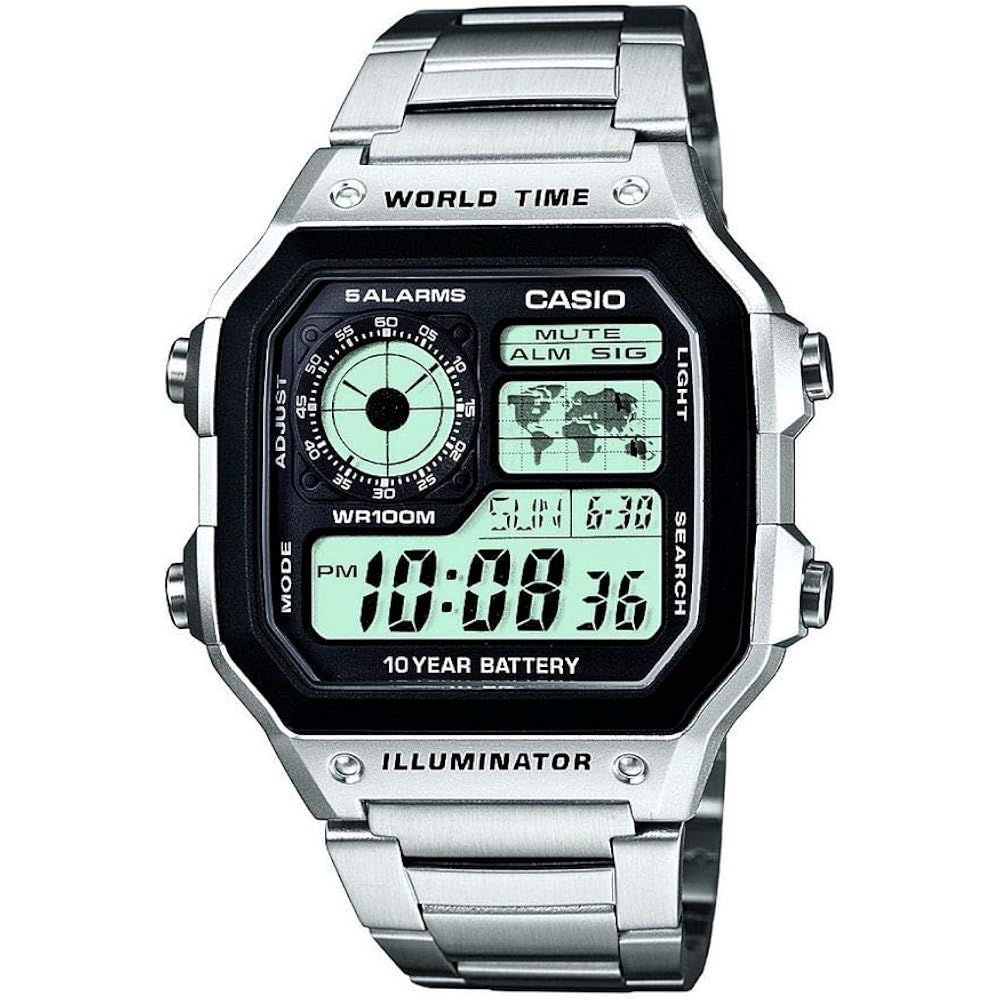 Casio - AE-1200WHD-1AVEF - Коллекция - Мужские часы - Кварцевые цифровые - Черный циферблат - Браслет из...