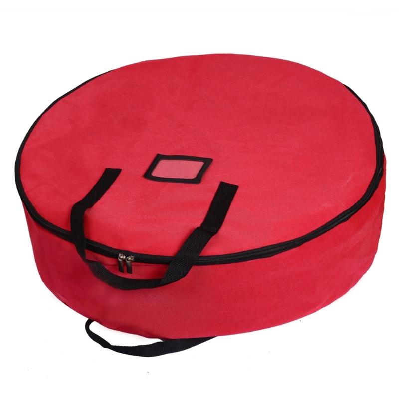 Holiday Wreath Storage Bag with Carry Handles, Label Window, Full Closure, and Fabric Storage for Seasonal Items