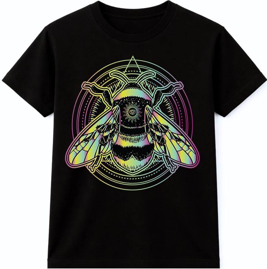 Bee Crown T Shirt Sacred Geometry Mystical Insect Graphic Tee S разноцветный