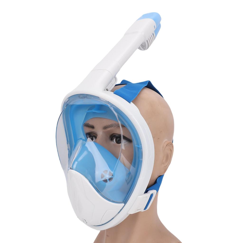 Full Face Snorkel Goggles Liquid Silicone PC Anti Fog Anti Leak 180 Degree Panoramic View Snorkeling Face Cover Blue S M