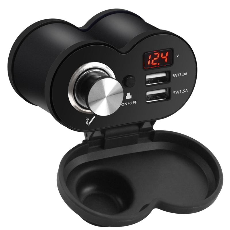 LMoDri Motorrad-USB-Ladegerät, Telefon, 12 V/24 V, Zigarettenanzünder-Buchse, Dual-USB-QC 3.0-Ladegerät, LED-Voltmeter, wasserdicht