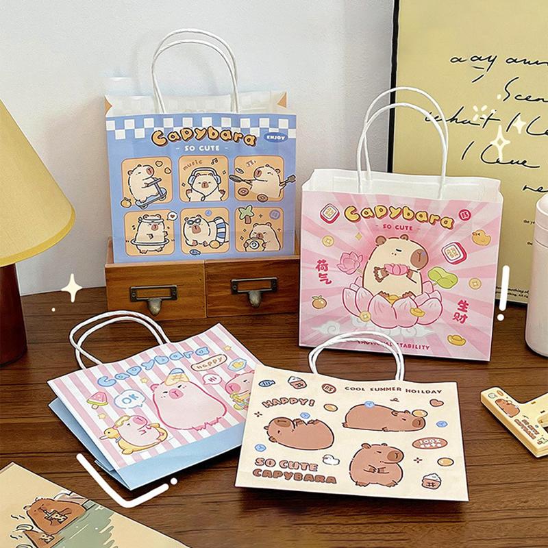 10Pcs Capybara Cartoon Gift Bags Hand-Held Paper Bags Rectangular Gift Candy Snack Packaging Bags Party Birthday Supplies