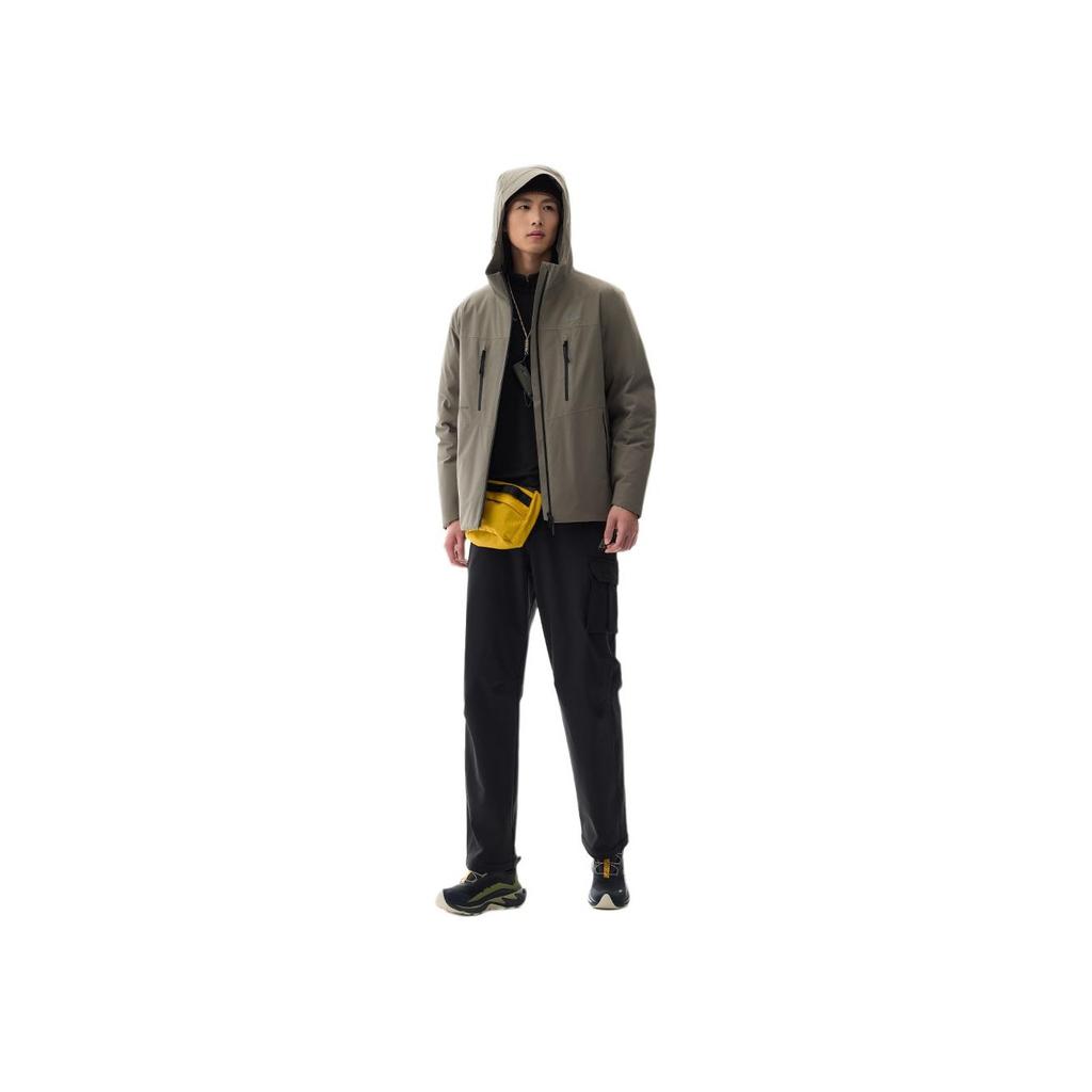 Anta Outdoor Series Letter Loose Hooded Zipper Long Sleeve Down Jacket Men Outerwear Bronze 952446906-1