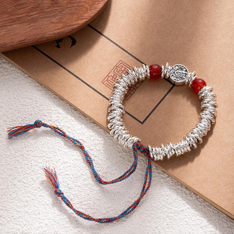 Coiled Broken Silver Bracelet, Gold-Swallowing Beast Handmade Braided Rope Bracelet, Adjustable Safety Hand Rope Lucky Jewelry