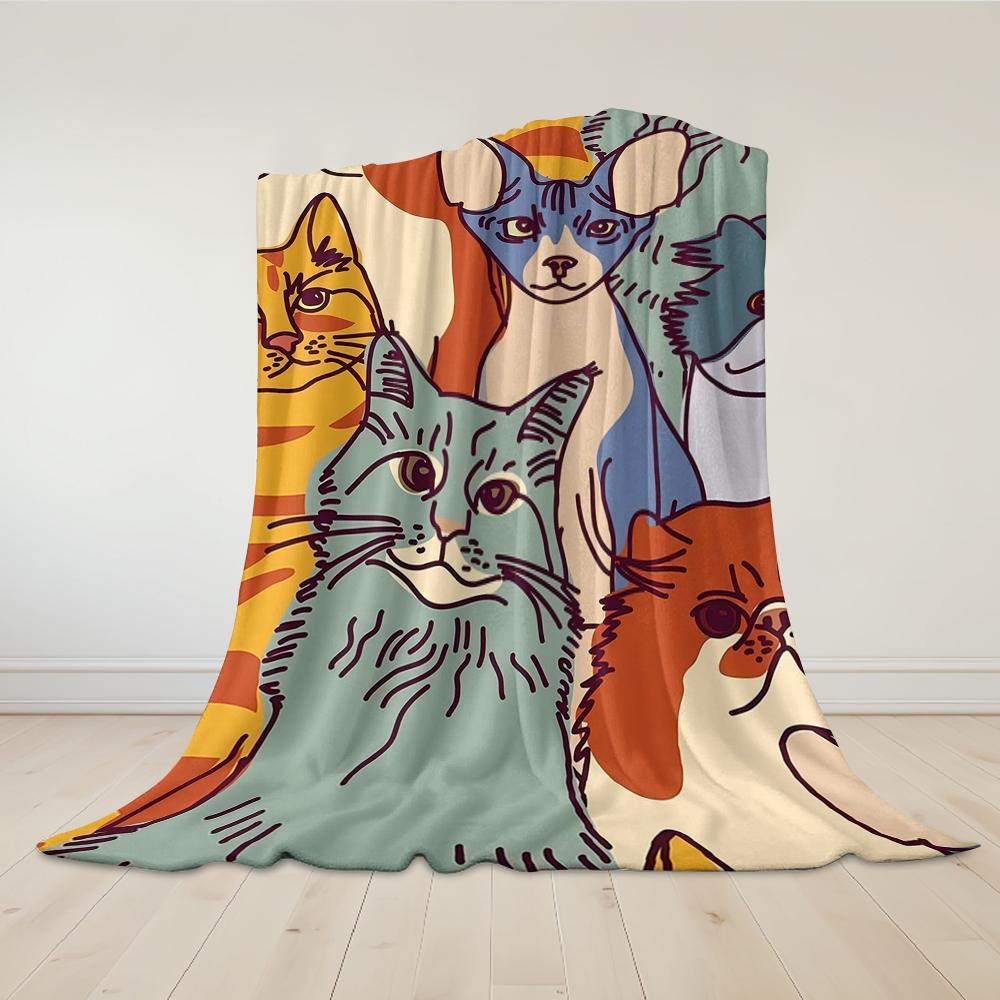 Cat Crowd Flannel Blanket Warm Soft Halloween Christmas Couch Warm Cozy Decorative Decor Gift for All Season