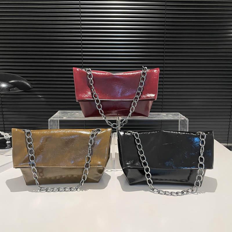 Burgundy Women Chain Shoulder Side Bag PU Leather Handbag And Purse Vintage Luxury Brand Lady Flap Sling Bag