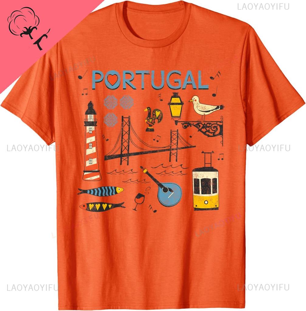 Viaggio in Europa, Portogallo, Lisbona, Vacanza portoghese, Souvenir, Maglietta con grafica personalizzata, Magliette in cotone, Abbigliamento vintage