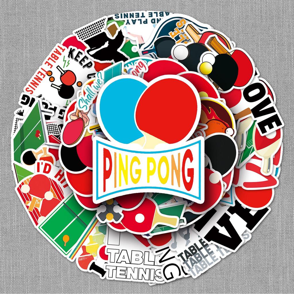 50pcs Waterproof Table Tennis Graffiti Stickers for Sports, DIY, Water Bottles, Skateboards, and Luggage.