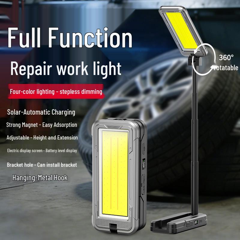 Rechargeable Solar-Powered Portable Work & Camping Light with Emergency Spotlight.
