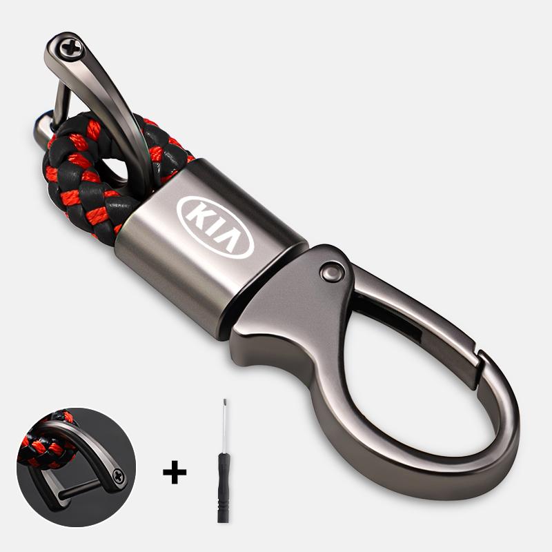 1 Stück Hohe Qualität Metall Leder Geflochten Auto Logo Schlüsselanhänger Für Kia GT-Line KN Sportage Ceed Rio Picanto Sorento Soul Cerato Venga kxnhz00