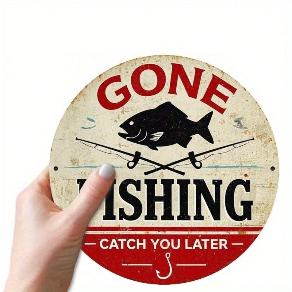 Vintage Tin Sign Go Fishing See You Later Retro Wall Art 8x8 Inch Rustic Metal Decor for Man Cave Garage Bar Home
