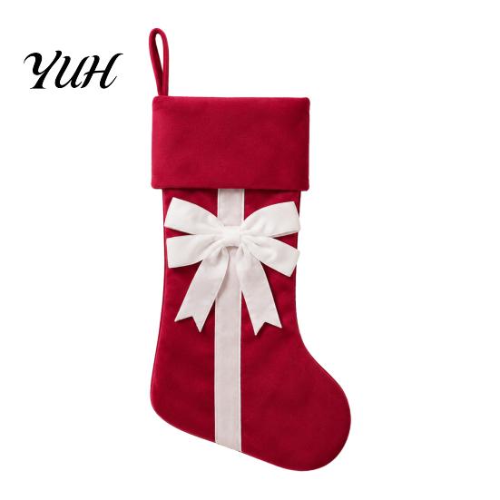 Holiday Home Decorations Christmas Stockings with Bow, 18 Inch Large Velvet Plush Cuff, Gift Storage Bags Hanging Decor for Fireplace And Candy Retro