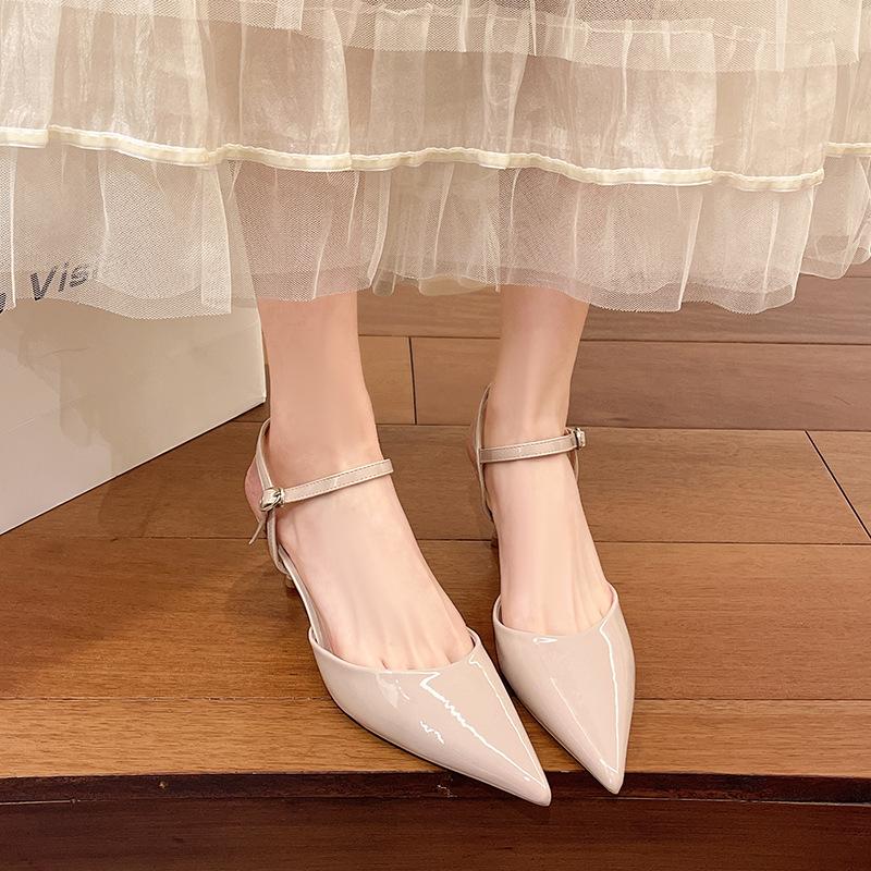 

Haute couture 2025 early spring new French fashionable high heel pointed sandals silk sexy thin heel bag head side empty women s shoes 34 розовый
