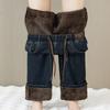 Velvet Elastic Waist Lambswool Jeans: Loose Winter High Waist, Stretch, Plus Size, Thickened Straight-Leg Pants (75-200)