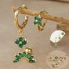 3PCS Sets Fashion Green Crystal Zirconia Flower Hoop Earrings For Women Stainless Steel Huggie Cartilage Piercing Jewerly Gift