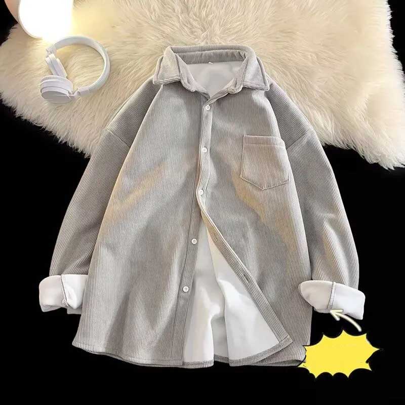Shirt Coat for Women Cotton Winter Padded Warm Solid Color Thickened Casual Oversize Double Layer Jacket