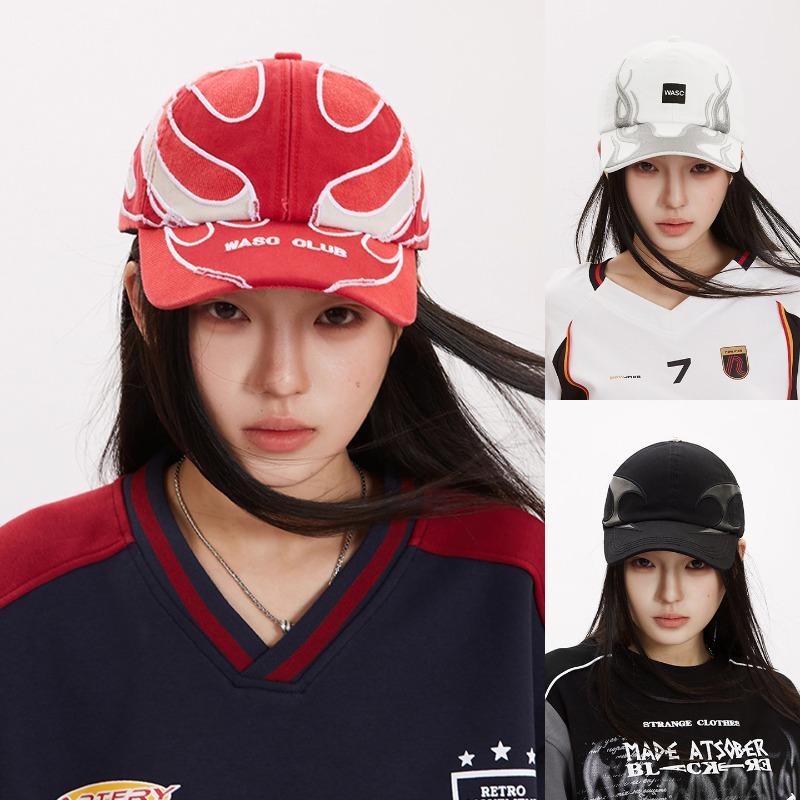 Street Trendy Brand Big Head Circumference Baseball Cap Contrasting Color Flame Splicing Washed Embroidery Hip Hop Sunshade Cap