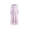 Fresh Purple Long Square Neck Long-sleeved Dress Women's Summer French Retro Daughter Style Temperament Waist Skirt