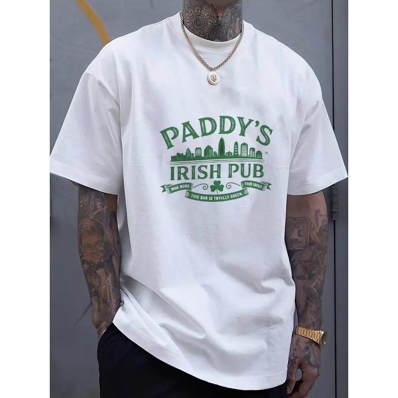 

European Size Black Crew Neck T-Shirt for Men Featuring a Graphic Print of Paddy S Irish Pub, Perfect for Casual Outings S белый