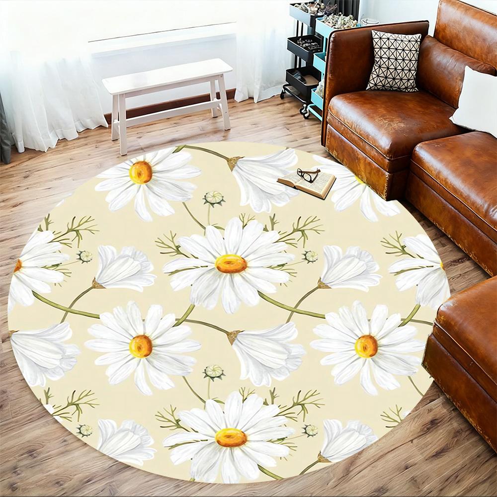 1pc Daisy Flower Pattern Round Chair Mat Area Rug - Non-Slip, Floor Mat for Office, Bedroom, and Indoor Decor C1118130