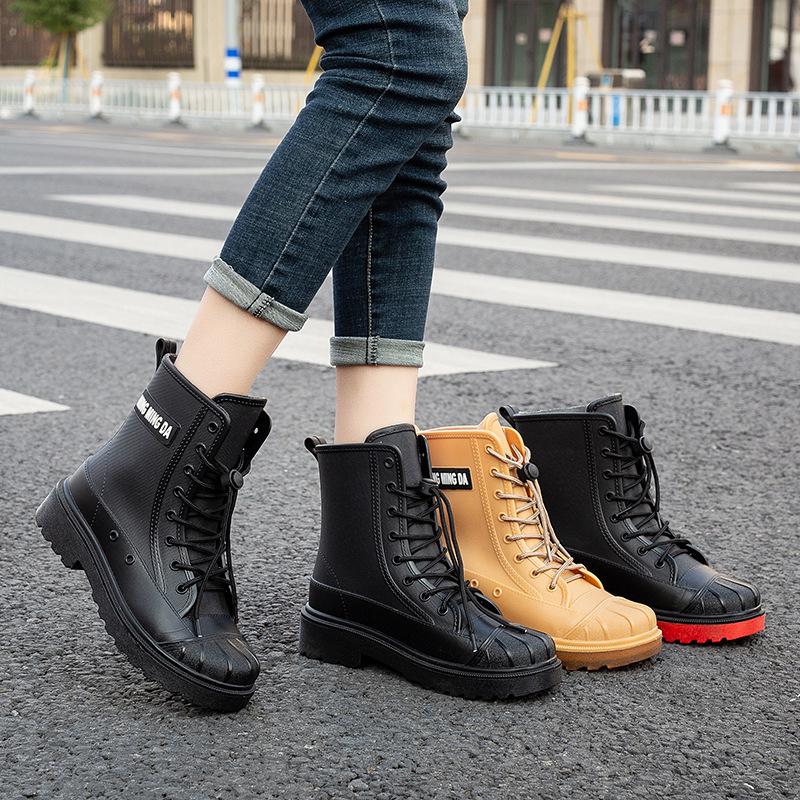 Stylish Non-Slip Waterproof Rain Boots for Adults with Thick Sole and Added Velvet Lining.
