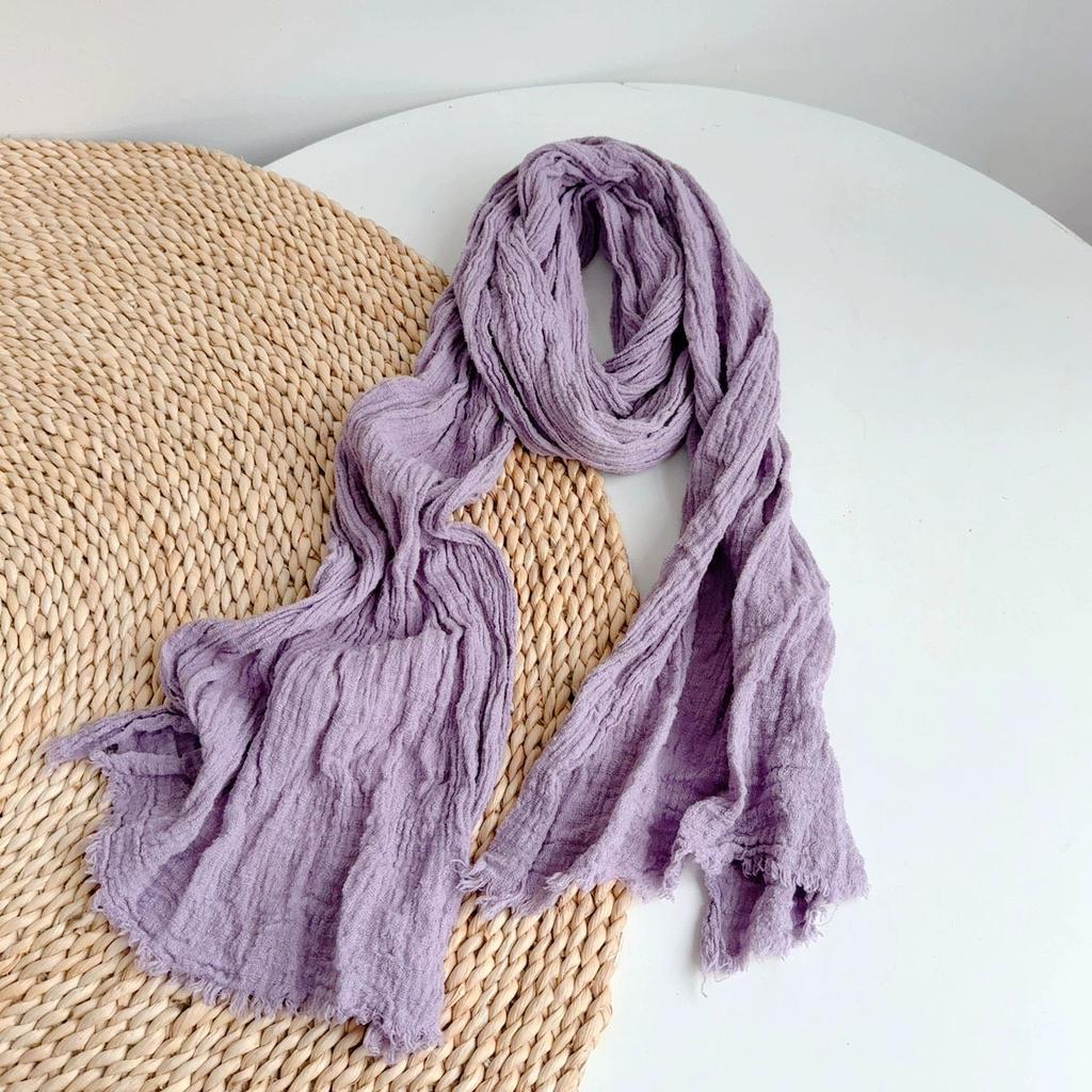 Solid Color Vintage 100% Cotton Scarf Sun Shawl Scarves Head Scarves Autumn Vintage Women Long Crinkled Scarves 60*220cm