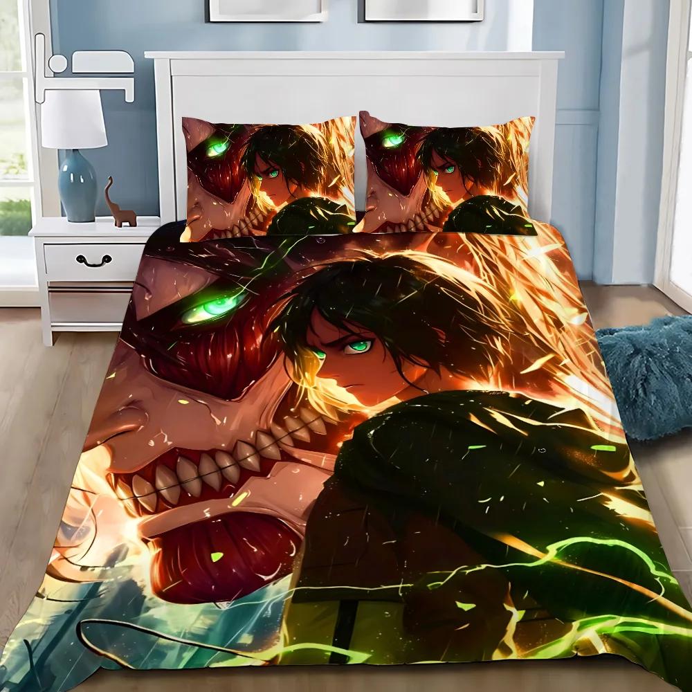 Cartoon Anime Attack On Titan Duvet Cover Pillowcase Bedding Set Adult Boy Girl Bedroom Decoration Children Single Double Size