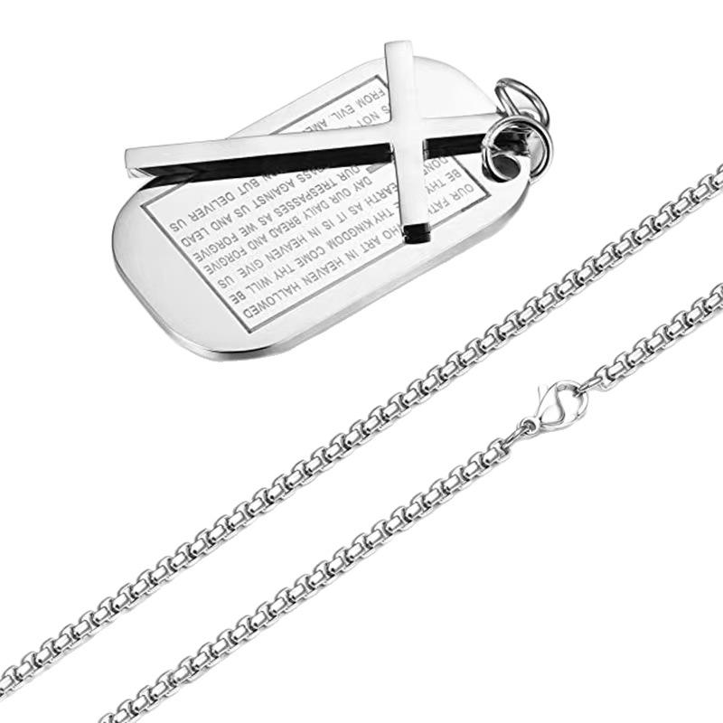 Hip Hop Military Dog Tag Titanium Steel Cross Pendant Necklace Unisex Streetwear Fashion Accessory