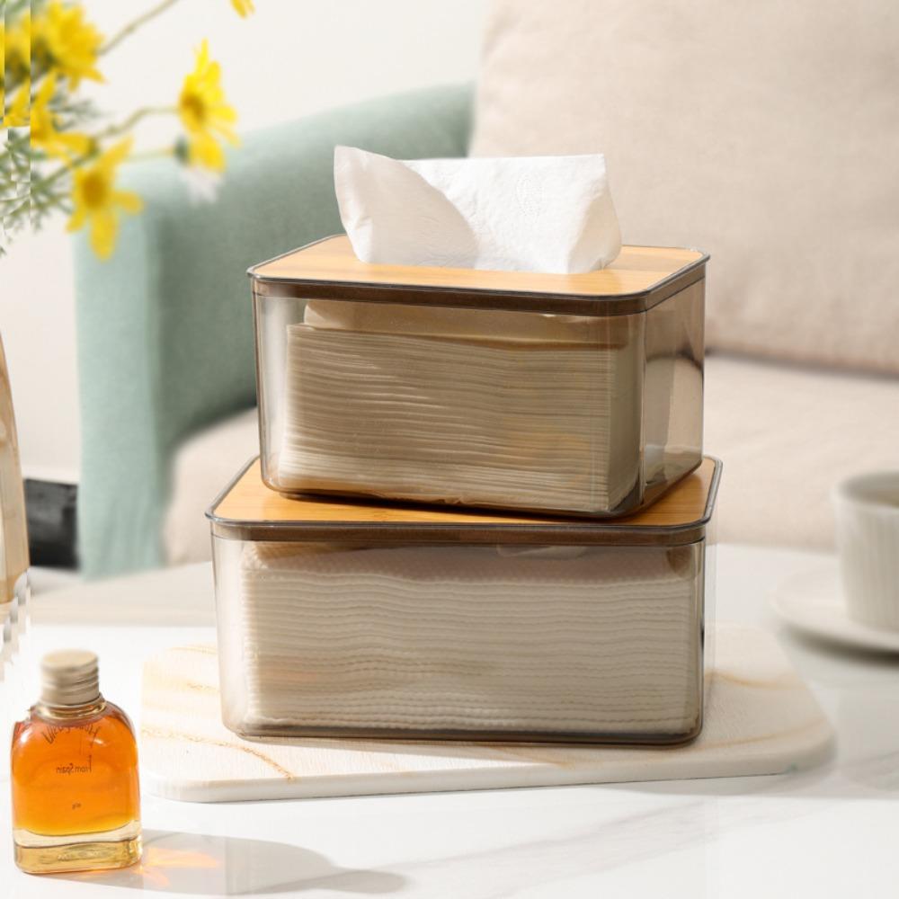 Tissue Clear Box Transparent Wooden Cover Napkin Box Simple Rectangular Toilet Paper Holder Stand Modern Desktop Tissue Holder