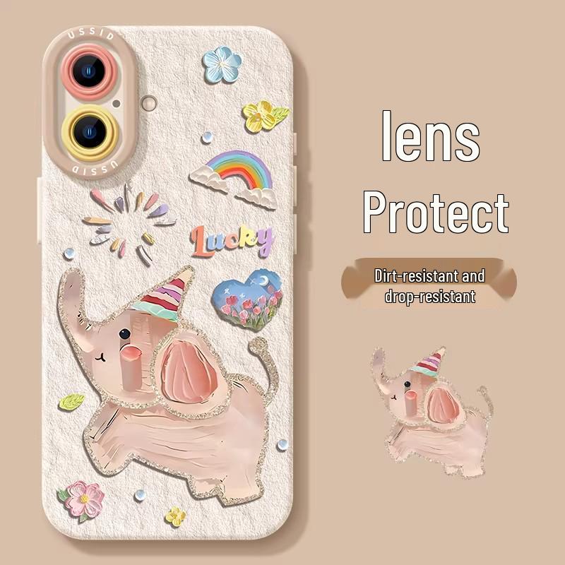 iPhone 17 Elephant Oil Painting Case; Also Fits 16 Pro Max, 15 with Lanyard, 14 Hot, and 13 Soft Models
