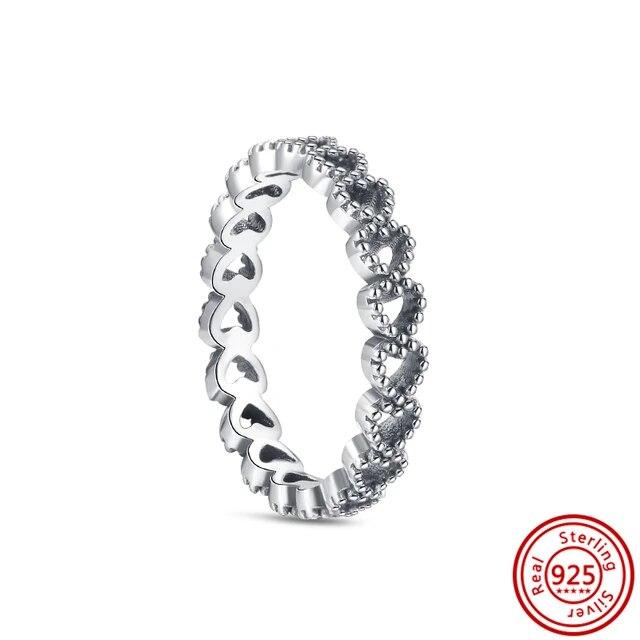 925 Sterling Silver Rings Feather Heart Pavé Sparkling CZ Round Lucky Rings for Women Charms Jewelry