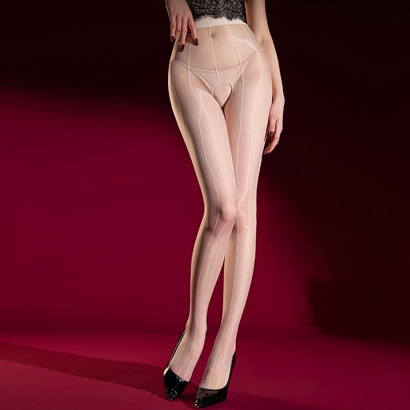 Vertical Line Pantyhose Women Glossy Crotchless Stockings Ultra-Thin Oil Shiny Smooth Tights Hosiery Sexy High-Waist LeggingsGood Product