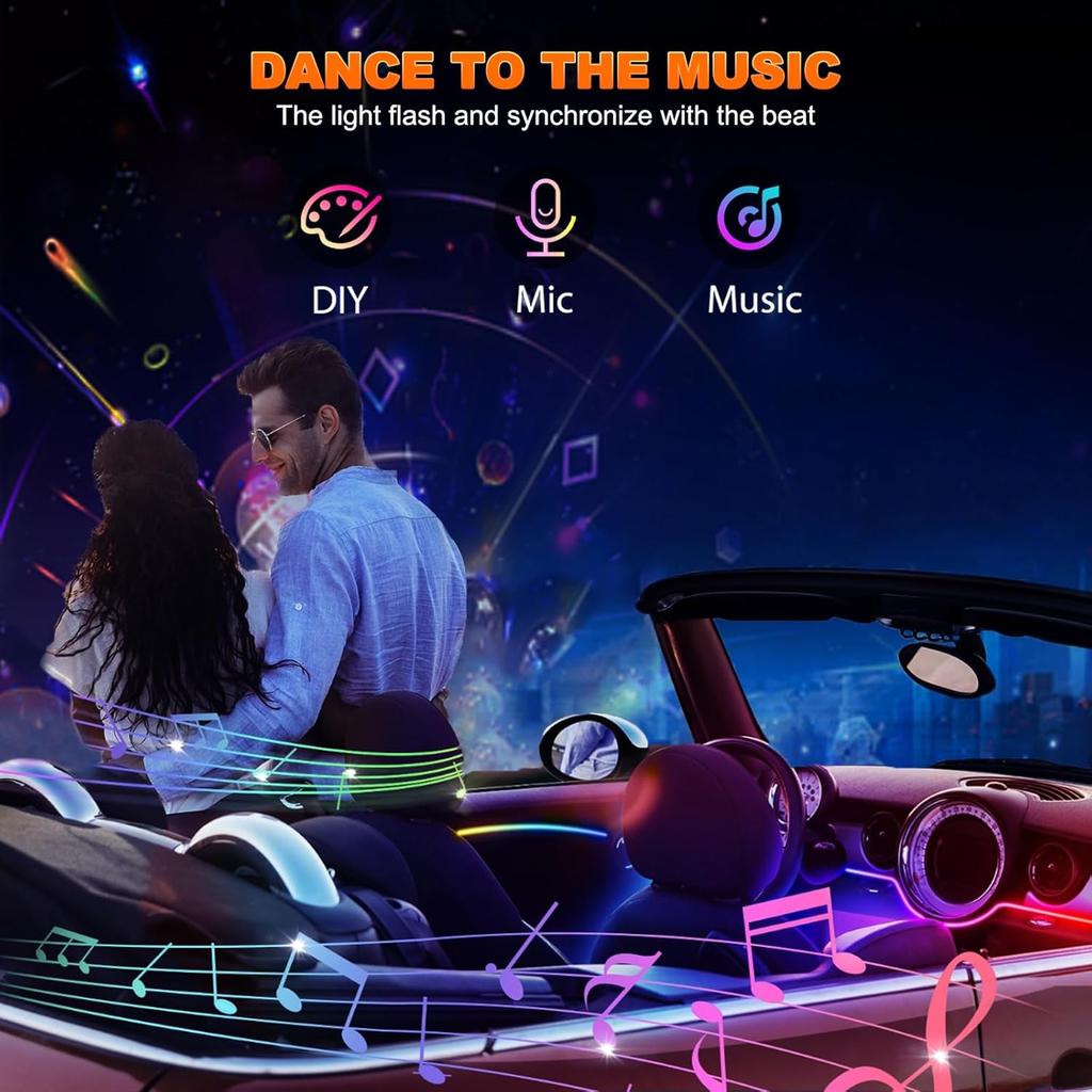 Car LED Strip Lights, Interior Acrylic LED Lights For Car With Dynamic Rainbow Dream Color Chasing, Car Ambient Lighting Kits, Music Sync (8 In 1(6 *