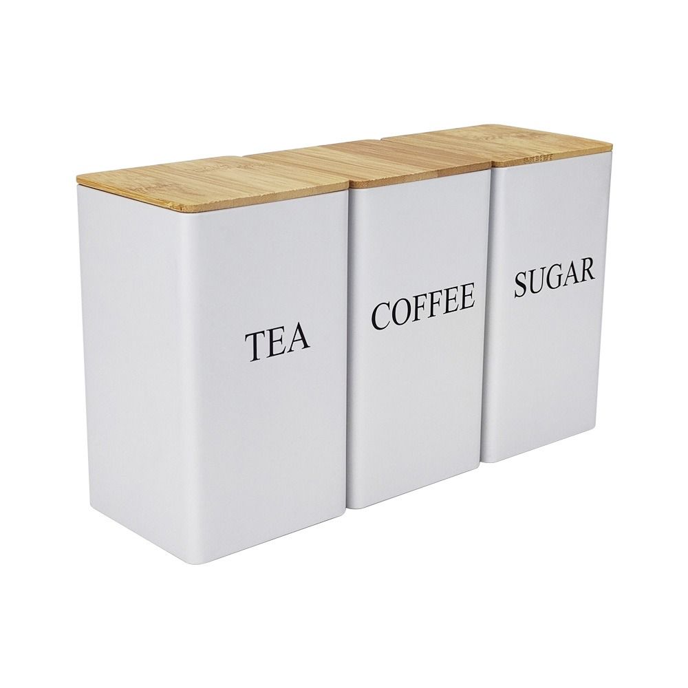 3pcs Iron Candy Box Bamboo Display Square Can Storage Container Tea Tin Can  Coffee Bean