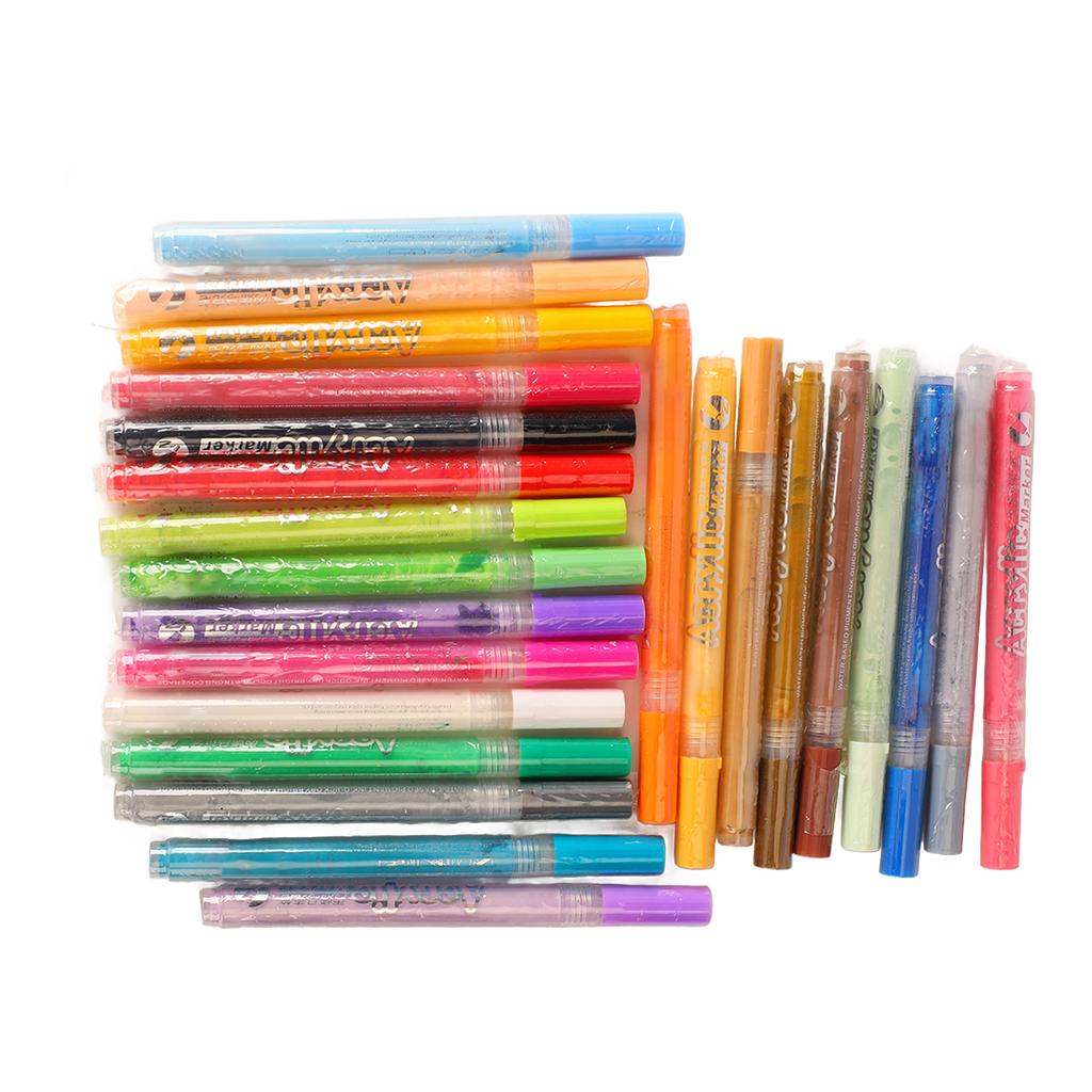 24 Colors Acrylic Pen Set Permanent Odorless Waterproof Acrylic Pens Marker Watercolor Brush Pens