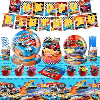 Hot Wheels Geburtstagsfeier Geschirrset: Teller, Banner, Tischdecke