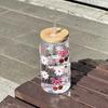 500ml Cute Bow Glass Cup Tumbler Mason Jar Shaped Water Bottle With Lids Straw Coffee Cups Party Gift for Iced Coffee Juice Cup