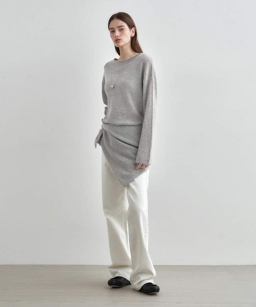 MONGDOL Loose Alpaca Boat Neck Knit Top Gray Mdkt119Gray