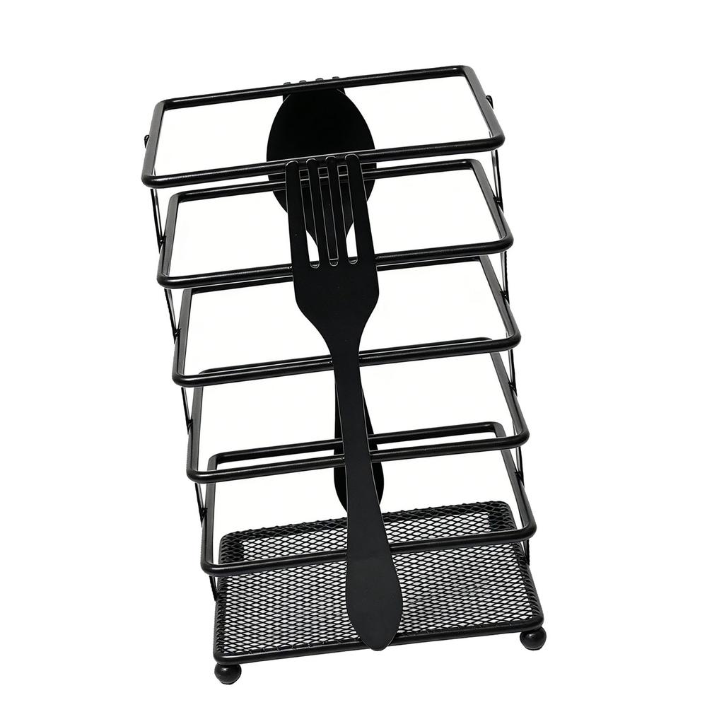 Countertop Utensil Holder Matte Black Modern Multifunctional Metal Cutlery Drainer for Forks Spoons Cooking Utensils