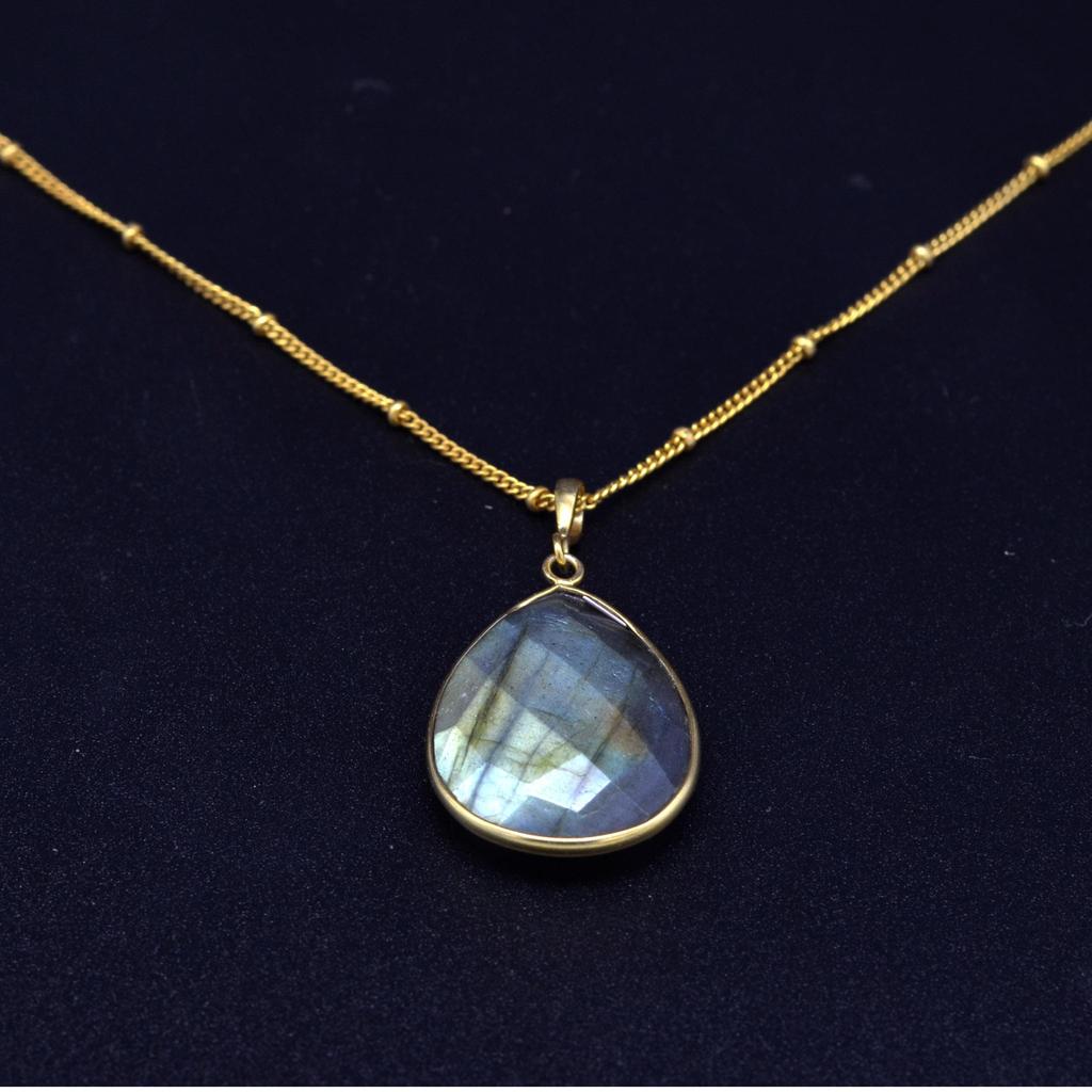 Labradorit 925 Sterling Silber Halskette, Edelstein Birne Handgefertigte Halskette Geschenk für Sie Mama, Jubiläumsgeschenk