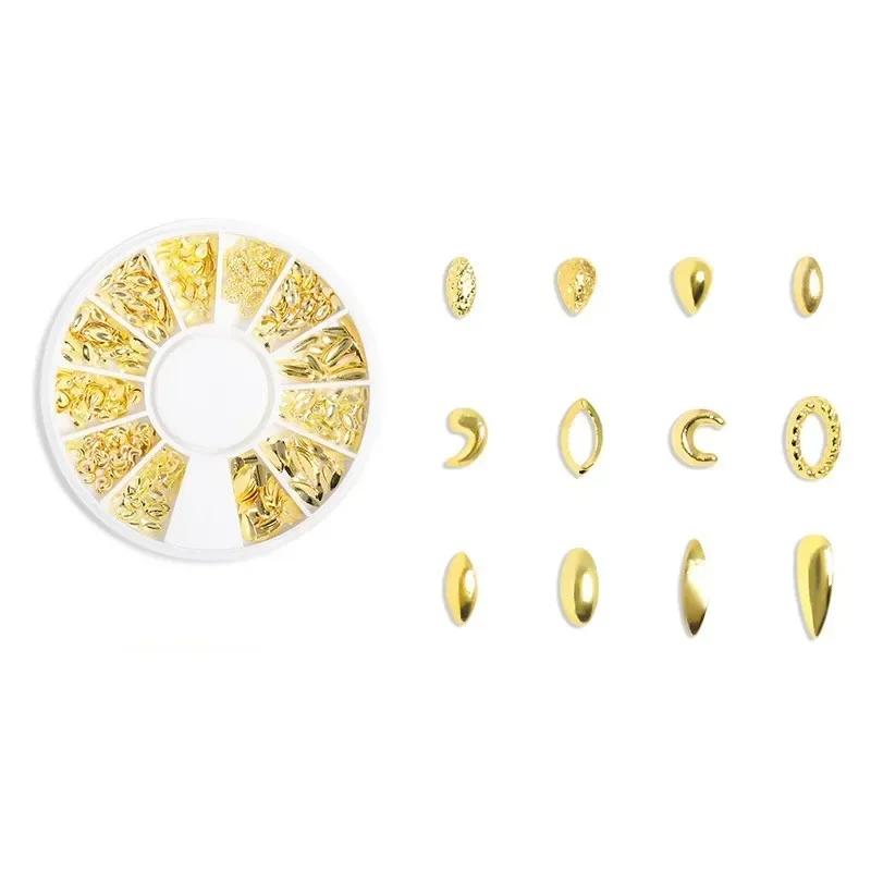 12 Grids Gold Star Moon Nail Art Charm 3DMetal Nail Rhinestones for Acrylic Nails Decoration Jewelry Making DIY Crafts Supply